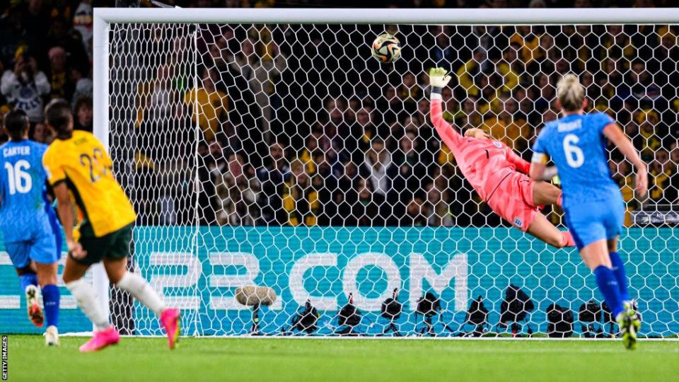 Australia captain Sam Kerr scores against England