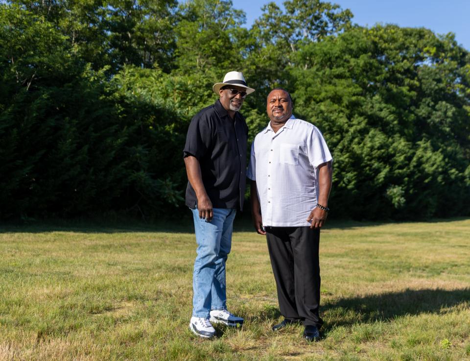 Tracy Howerton, right, a Centerville painter who sings with a band, will perform July 6 at Amateur Night at The Apollo theater in New York City after former bandmate and mentor Gregory Baker, left, secretly submitted a video of him singing.