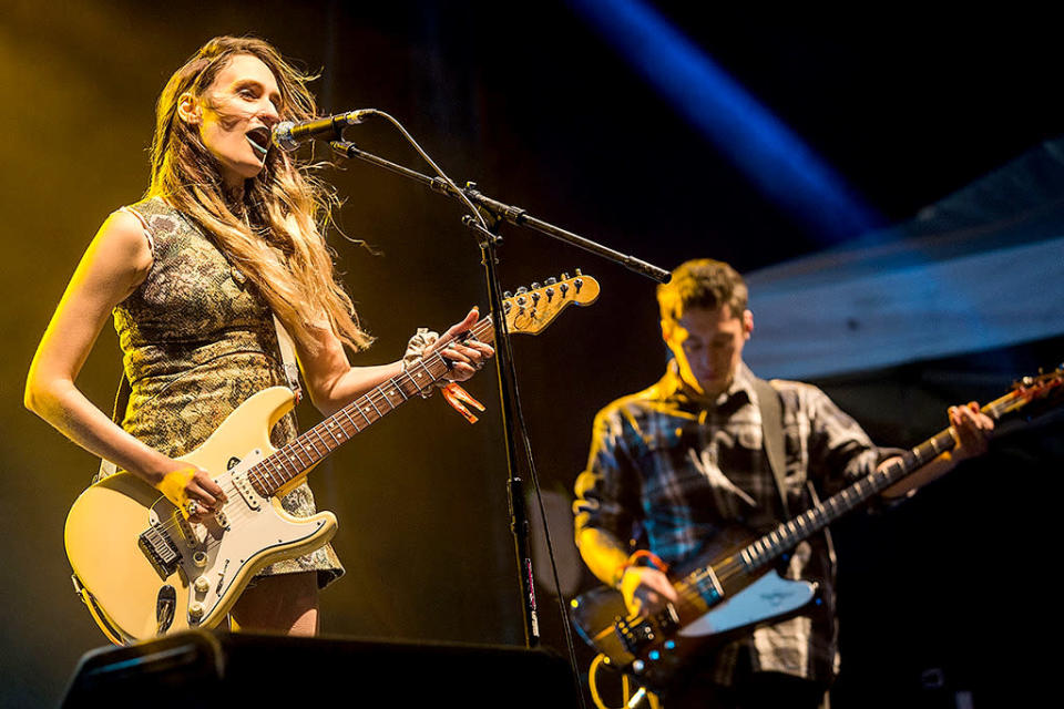 Sadie Dupuis and Darl Ferm of Speedy Ortiz perform at the Sasquatch Music Festival at the Gorge Amphitheatre on May 29, 2016 in George, Washington.