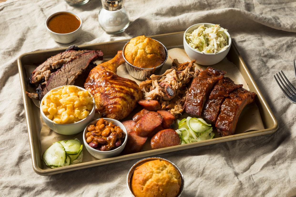 Homemade Barbecue Platter with Ribs Chicken Brisket and Pulled Pork