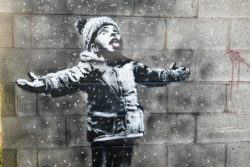 <span class="caption">The Port Talbot Banksy.</span> <span class="attribution"><a class="link " href="https://www.paimages.co.uk/search-results/fluid/?q=banksy%20port%20talbot&amber_border=1&category=A,S,E&fields_0=all&fields_1=all&green_border=1&imagesonly=1&orientation=both&red_border=1&words_0=all&words_1=all" rel="nofollow noopener" target="_blank" data-ylk="slk:Ben Birchall/PA Wire/PA Images;elm:context_link;itc:0;sec:content-canvas">Ben Birchall/PA Wire/PA Images</a></span>