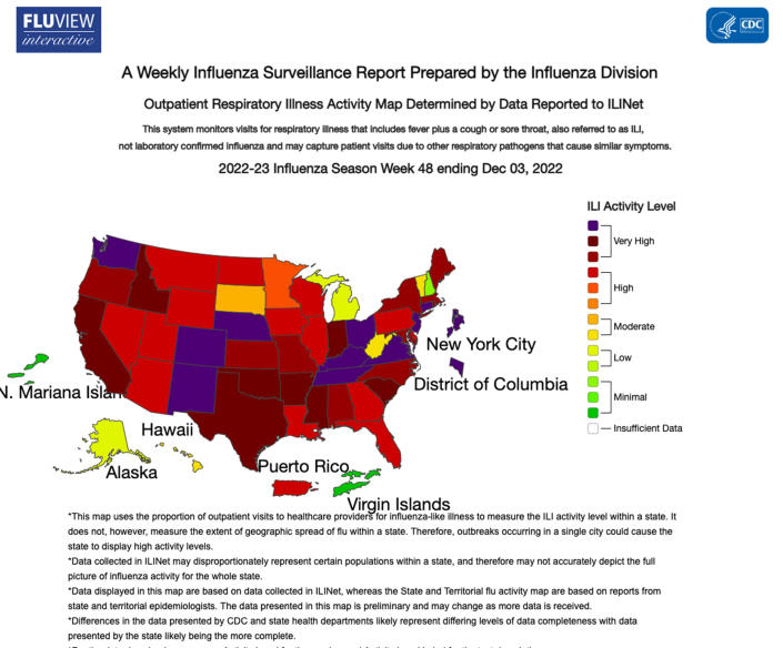 Weekly US Map: Influenza Summary Update.  (CDC)