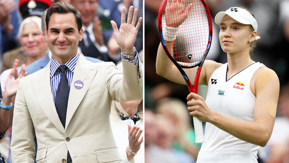 Pictured right is Elena Rybakina and Roger Federer on the left at Wimbledon.