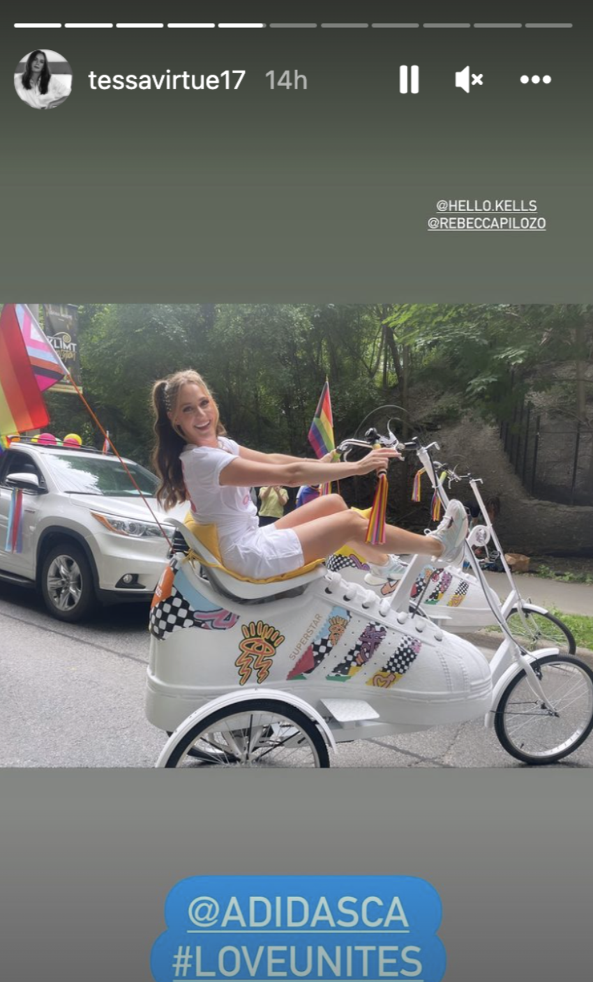 Tessa Virtue was part of the Adidas section of the parade and rode in on an oversized 