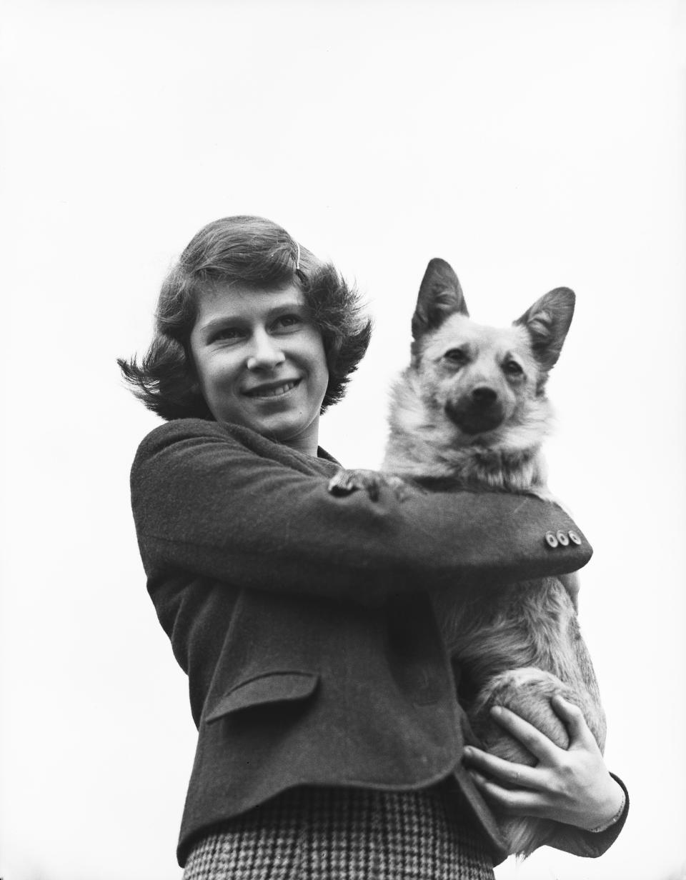 The Royal Princess Elizabeth (Elizabeth II) holding a Pembroke Welsh Corgi dog, in April 1940. / Credit: Lisa Sheridan/Hulton Archive/Getty Images
