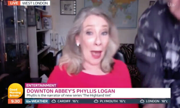 Phyllis Logan got a surprise during her live Lorraine interview (Photo: ITV)