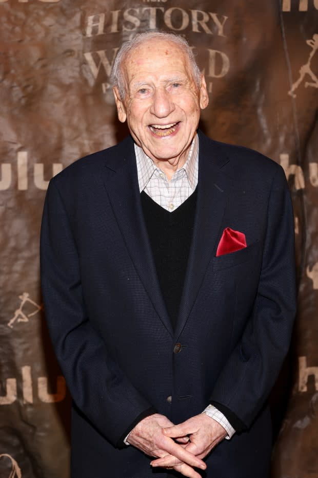 Mel Brooks at the premiere of "History of the World Part II" held at Hollywood Legion on Feb. 27, 2023, in Los Angeles<p><a href="https://www.gettyimages.com/detail/1247548489" rel="nofollow noopener" target="_blank" data-ylk="slk:Tommaso Boddi/Getty Images;elm:context_link;itc:0;sec:content-canvas" class="link ">Tommaso Boddi/Getty Images</a></p>