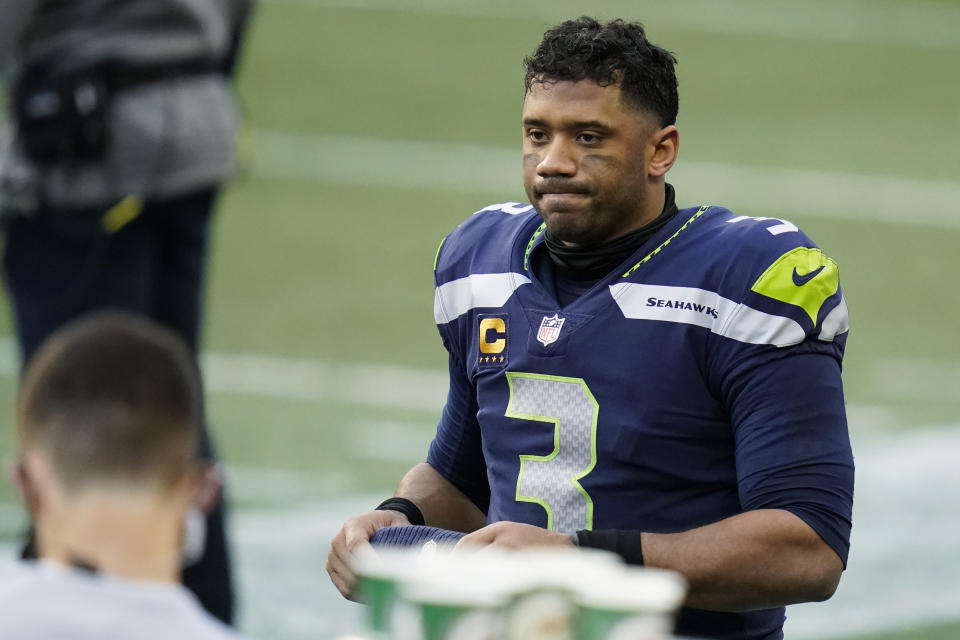 Seattle Seahawks quarterback Russell Wilson fell out of the MVP race in the second half of the season. (AP Photo/Elaine Thompson)