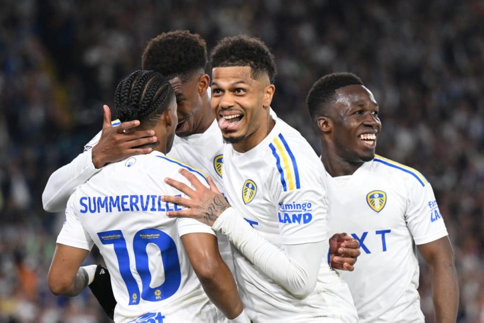 Leeds celebrate scoring against Norwich (Getty Images)