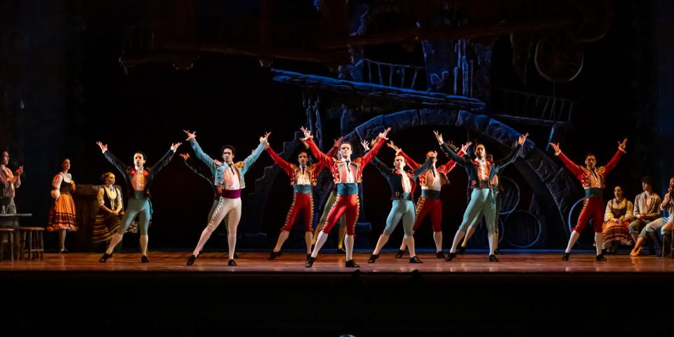 Matadors, toreadors and others gather for a particularly memorable percussive dance in the second act of Cincinnati Ballet’s “Don Quixote.”