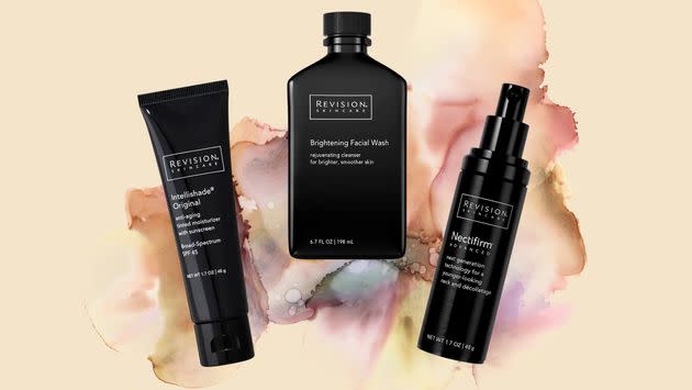 Revision Skincare Intellishade Original tinted moisturizer, Brightening Facial Wash and Nectifirm cream.