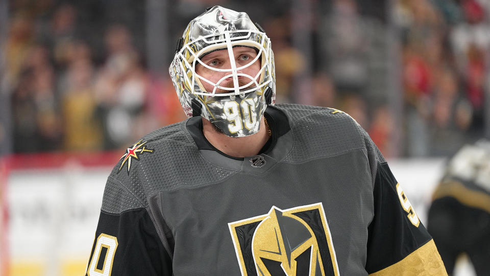 Golden Knights goalie Robin Lehner will undergo hip surgery and is expected to miss all of next season. (Photo by Jeff Bottari/NHLI via Getty Images)