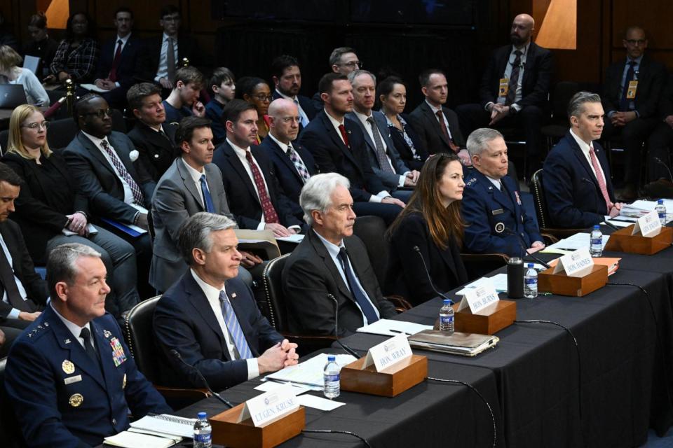 PHOTO: Intelligence chiefs testify during a Senate Intelligence Committee on worldwide threats, in Washington, Mar. 11, 2024.  (Mandel Ngan/AFP via Getty Images)