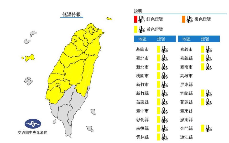 快新聞／冷颼颼！ 北北基等16縣市達「黃色黃燈」　防10°C以下低溫