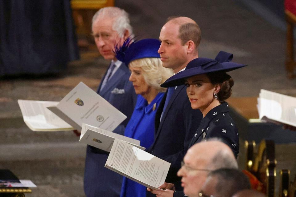 King Charles III, Camilla, the Queen Consort, Britain's Prince William, and Kate, Princess of Wales attend the Commonwealth Day service held at Westminster Abbey