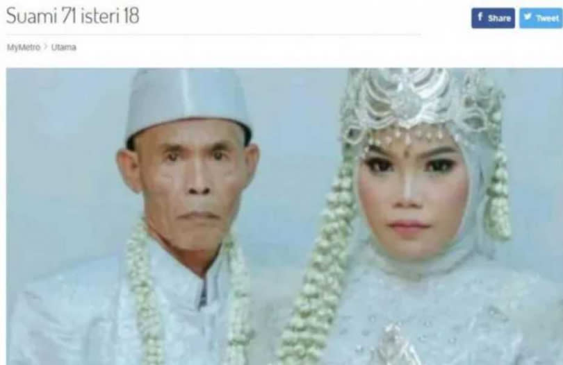 印尼也有一名71老翁與18歲少女結婚。（圖／翻攝自Hmetro）