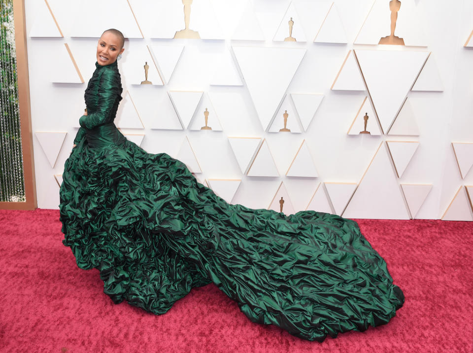Jada Pinkett Smith at the 2022 Oscars in a green Jean Paul Gaultier dress on March 27, 2022 in Los Angeles. - Credit: Gilbert Flores for Variety