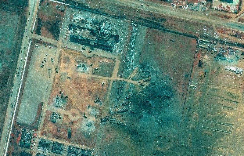 A Maxar satellite image shows the Nkoantoma Military Base after a series of explosions, in Bata, Equatorial Guinea