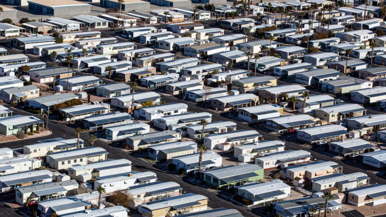 <div>A mobile home park in the small community of Boulder City is viewed on January 11, 2022 in Boulder City, Nevada. (Photo by George Rose/Getty Images)</div>