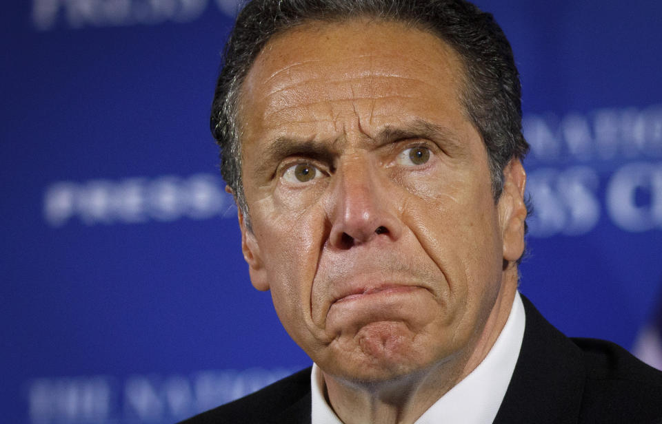 FILE - This Wednesday May 27, 2020, file photo shows New York Gov. Andrew Cuomo during a news conference in Washington. A prosecutor investigating accusations that former Gov. Cuomo groped a woman asked a judge for more time, saying the criminal complaint filed in late October 2021 by the local sheriff was "potentially defective." (AP Photo/Jacquelyn Martin, File)