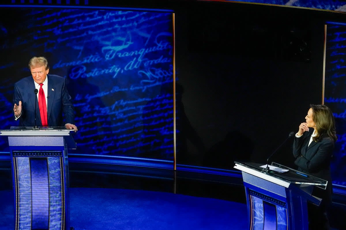 Donald Trump and VP Kamala Harris on the debate stage on Tuesday (Copyright 2024 The Associated Press. All rights reserved.)