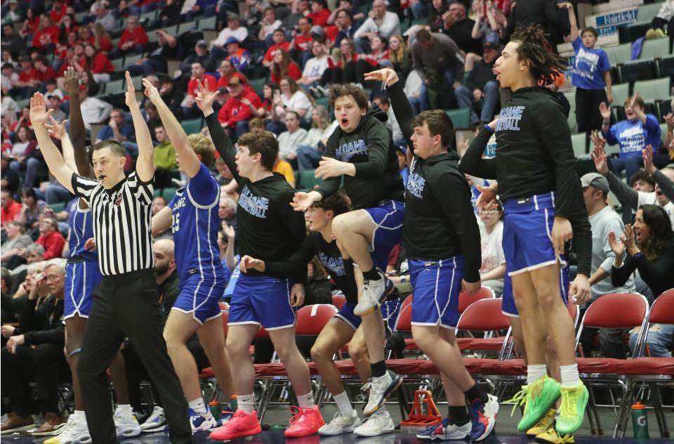 Haldane defeated Moriah 67-59 in the boys state Class C semifinal at the Cool Insuring Arena in Glens Falls, New York March 15, 2024.