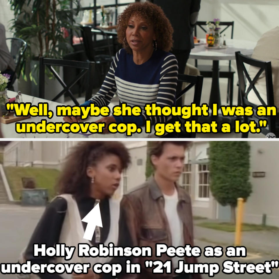 On American Housewife, Tami says "Well, maybe she thought I was an undercover cop. I get that a lot" and then there's a photo of the actress as an undercover cop on 21 Jump Street