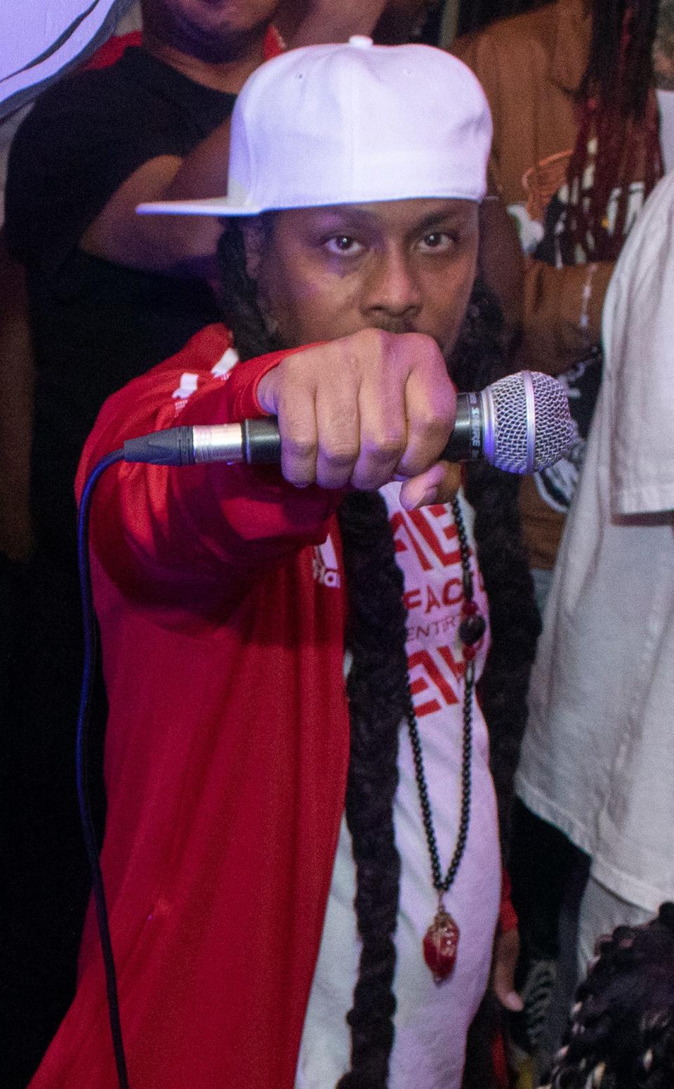 ATHfactor-Liberty Entertainment CEO Montu Miller controls the mic at the 50th Anniversary of Hip Hop celebration at The World Famous in downtown Athens, Ga. on May 18, 2023.