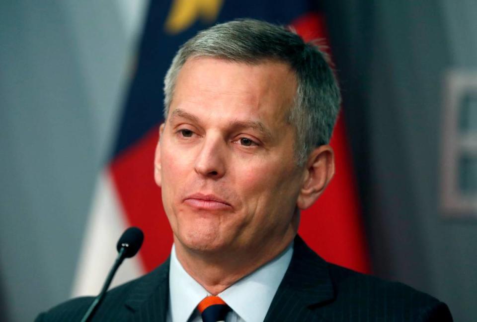 North Carolina Attorney General Josh Stein speaks during an afternoon news conference at the State of North Carolina’s Emergency Operations Center in Raleigh, N.C., Tuesday, March 31, 2020.