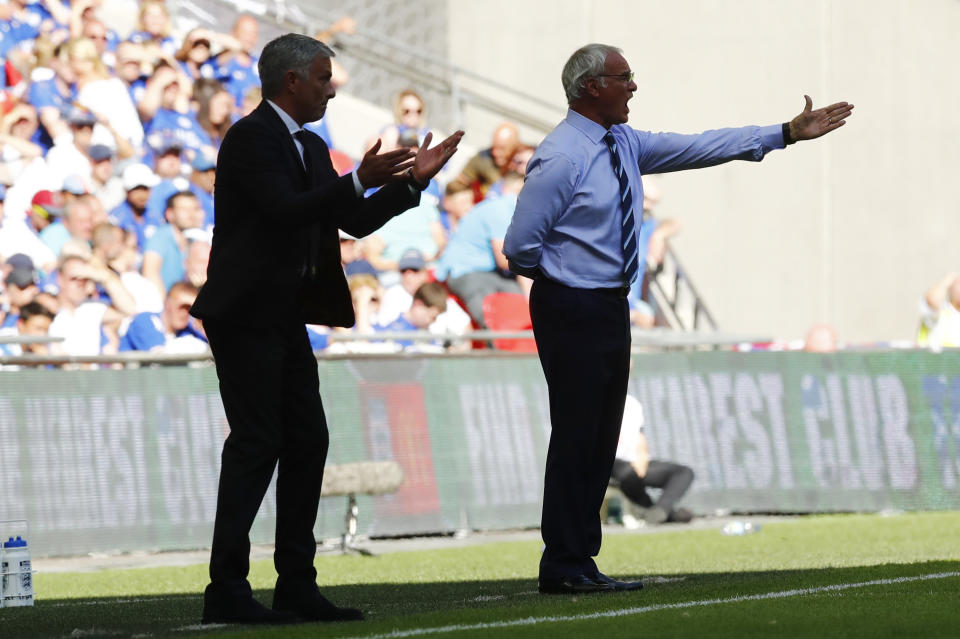 Football Soccer Britain - Leicester City v Manchester United - FA Community Shield - Wembley Stadium - 7/8/16 Manchester United manager Jose Mourinho and Leicester City manager Claudio Ranieri Reuters / Eddie Keogh Livepic EDITORIAL USE ONLY. No use with unauthorized audio, video, data, fixture lists, club/league logos or "live" services. Online in-match use limited to 45 images, no video emulation. No use in betting, games or single club/league/player publications. Please contact your account representative for further details.