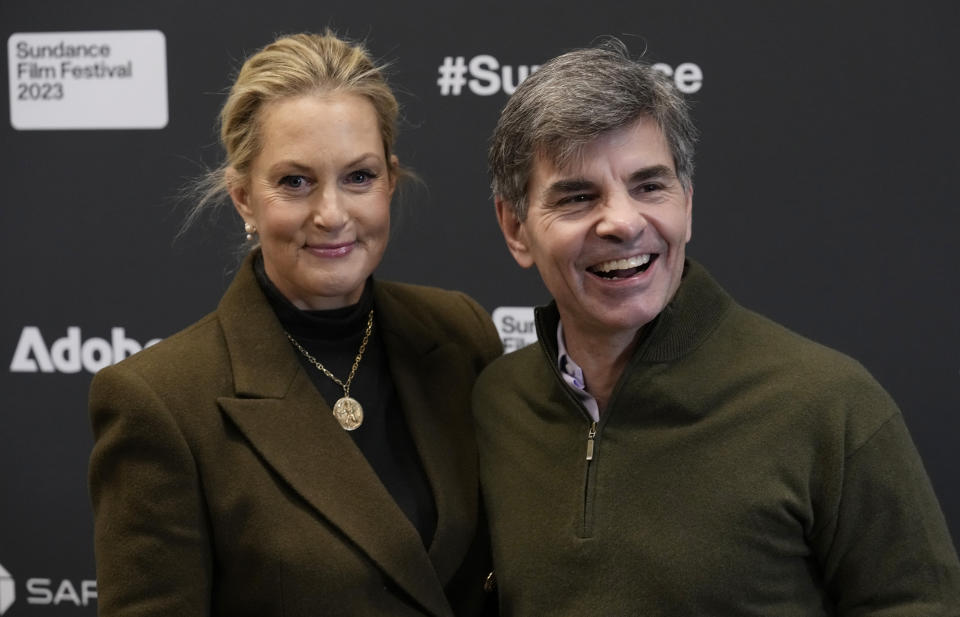 Ali Wentworth, left, and her husband George Stephanopolous, executive producers of "Pretty Baby: Brooke Shields," pose together at the premiere of the film at the 2023 Sundance Film Festival, Friday, Jan. 20, 2023, in Park City, Utah. (AP Photo/Chris Pizzello)