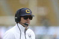 California head coach Justin Wilcox looks on against Sacramento State during the first half of an NCAA college football game on Saturday, Sept. 18, 2021, in Berkeley, Calif. (AP Photo/Jed Jacobsohn)