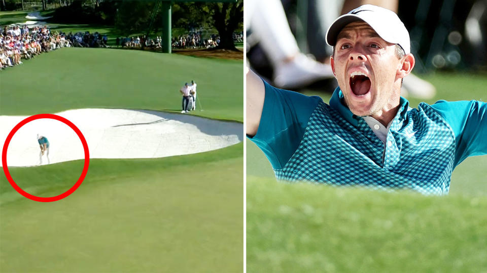 Rory McIlroy and Collin Morikawa, pictured here chipping in from the bunker on back-to-back shots.