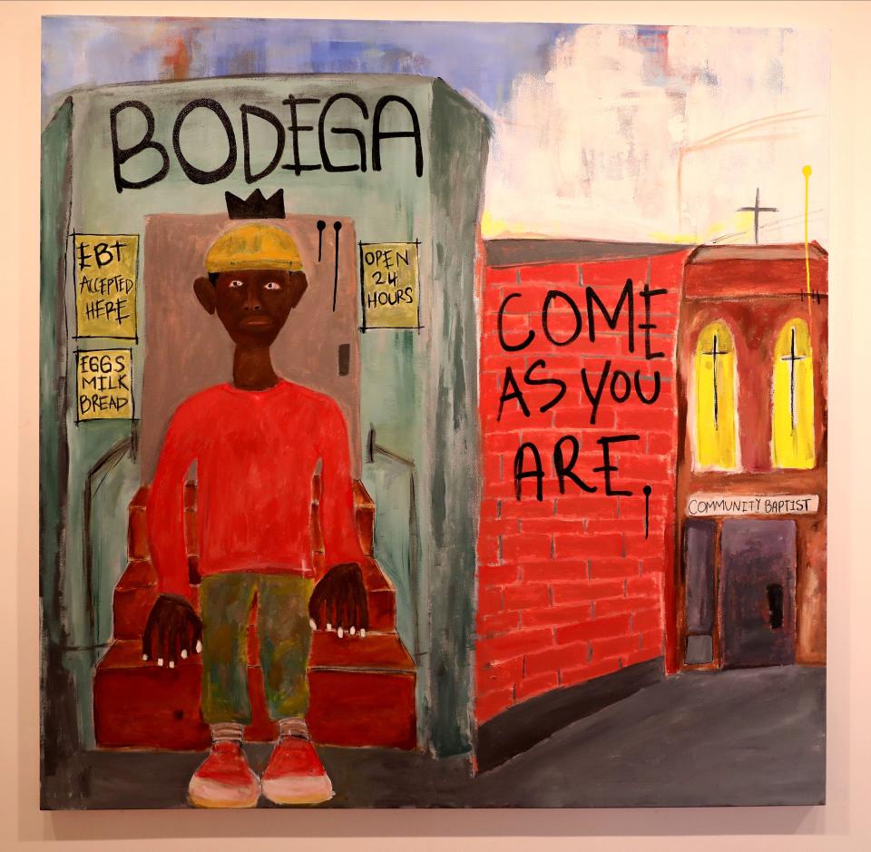 "The Bodega (Come As You Are)" is a piece of art on exhibit by artist Shanequa Benitez at the YonkersArts gallery on Lake Avenue in Yonkers, as pictured Feb. 24, 2023. The show is called, "But Itâ€™s Ours" The Redline Between Poverty and Wealth.