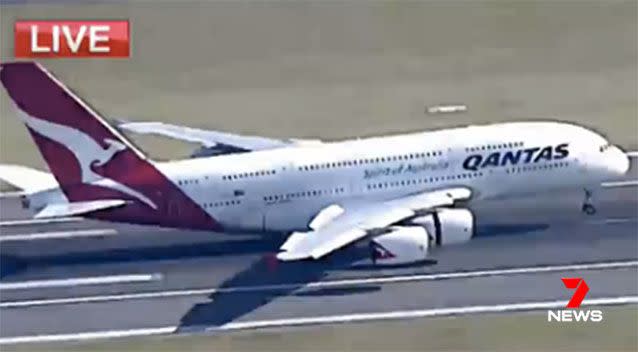 The Airbus A380 coming in to land in Sydney. Picture: 7 News