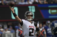 Atlanta Falcons quarterback Matt Ryan passes during the first half of an NFL football game against the New York Giants, Sunday, Sept. 26, 2021, in East Rutherford, N.J. (AP Photo/Bill Kostroun)