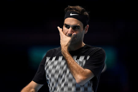 Tennis - ATP World Tour Finals Preview - The O2 Arena, London, Britain - November 10, 2017 Switzerland's Roger Federer during practice Action Images via Reuters/Tony O'Brien