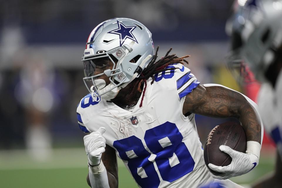 Dallas Cowboys' CeeDee Lamb runs during the second half of an NFL football game against the Indianapolis Colts, Sunday, Dec. 4, 2022, in Arlington, Texas. (AP Photo/Tony Gutierrez)
