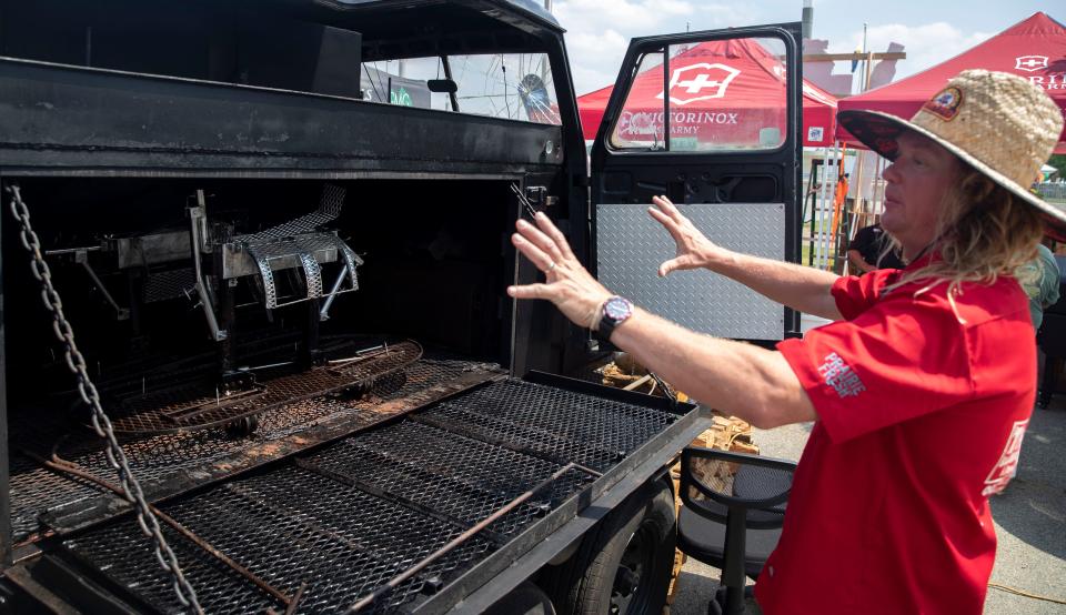 Brad Orrison shows The Shed BBQ's cooker before the Memphis in May World Championship Barbecue Cooking Contest opens on Wednesday, May 11, 2022, at the Fairgrounds in Liberty Park. The festival runs through May 14.