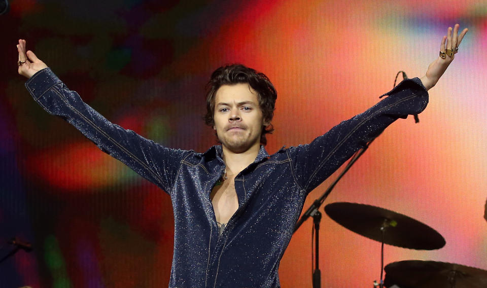 Harry Styles performs on stage during day one of Capital's Jingle Bell Ball with Seat at London's O2 Arena.