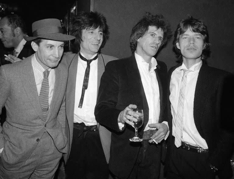 Watts junto a Ron Wood, Keith Richards y Mick Jagger, en una imagen de 1983