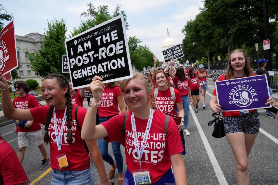 Demonstrators react outside the Supreme Court on June 24 after the decision in Dobbs v. Jackson Women's Health Organization overturning the landmark 1973 Roe v. Wade decision that established a constitutional right to abortions.
