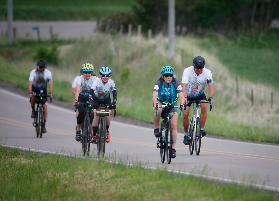 Members of the RAGBRAI route inspection team make their way along the route during the preride on Sunday, June 5, 2022.