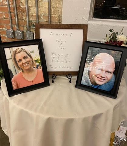 <p>Courtesy of Jason and Kirsten Clawson</p> Photos of Jason and Kirsten Clawson's late spouses, Valerie and Cody.