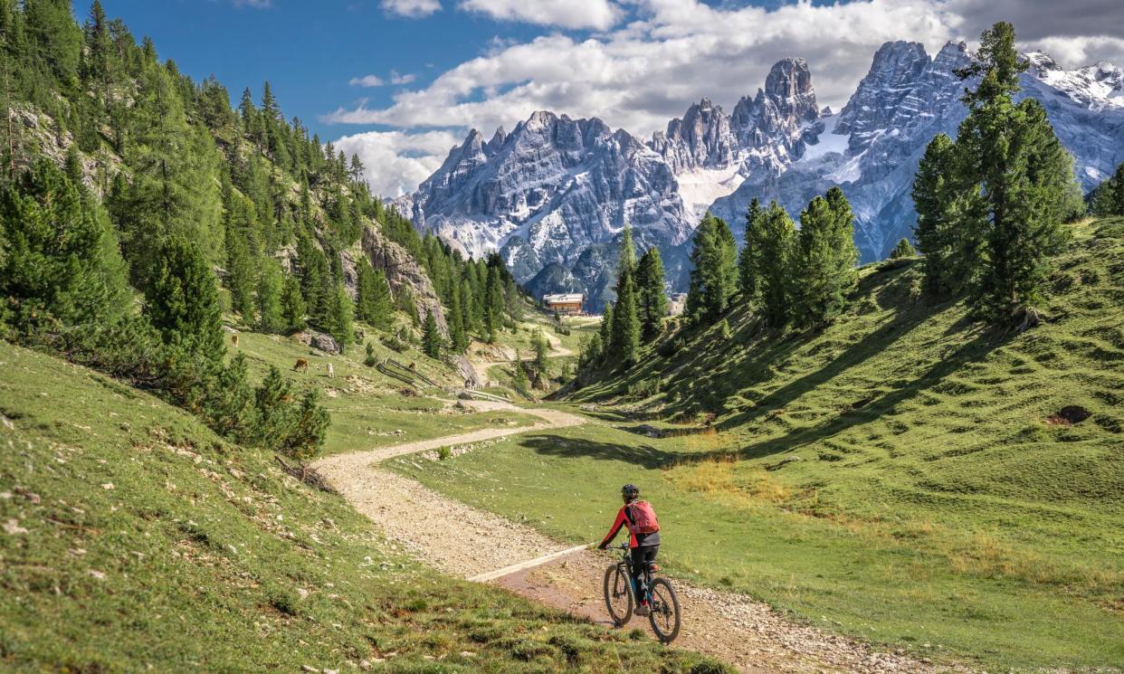 <span>‘A friend suggested we hire e-bikes. What a cop-out, I thought. How wrong I was’: cycling through the hills and valleys of South Tyrol.</span><span>Photograph: Uwe Moser/Getty Images</span>