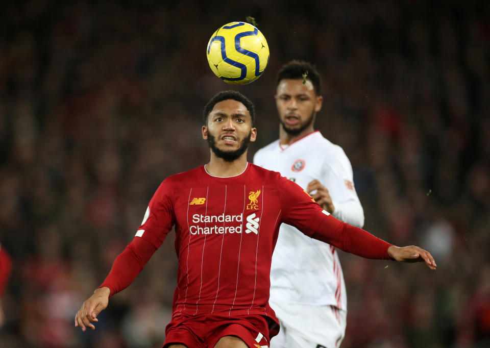 Liverpool's Joe Gomez in action against Sheffield United.