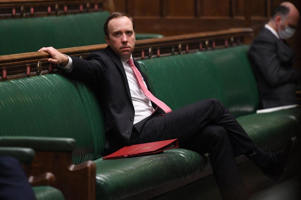 Matt Hancock relaxing in Parliament (Jessica Taylor / UK Parliament / AFP via Getty Images)