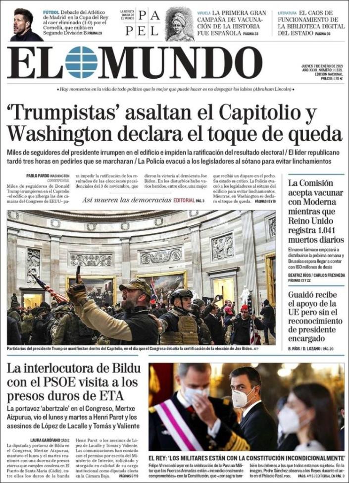 Front page of Spain's El Mundo on Thursday