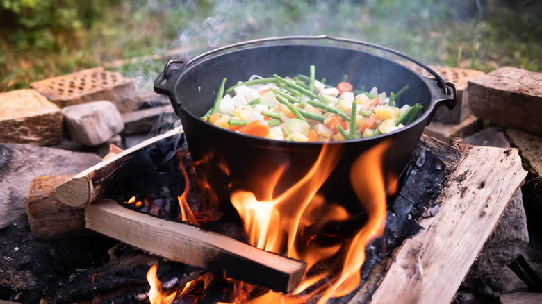 Dutch oven on a campfire