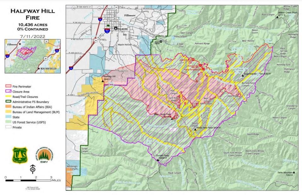 A wildfire south of Fillmore, Utah, is believed to have started with an abandoned campfire, according to fire officials with the Utah Interagency Fire group.